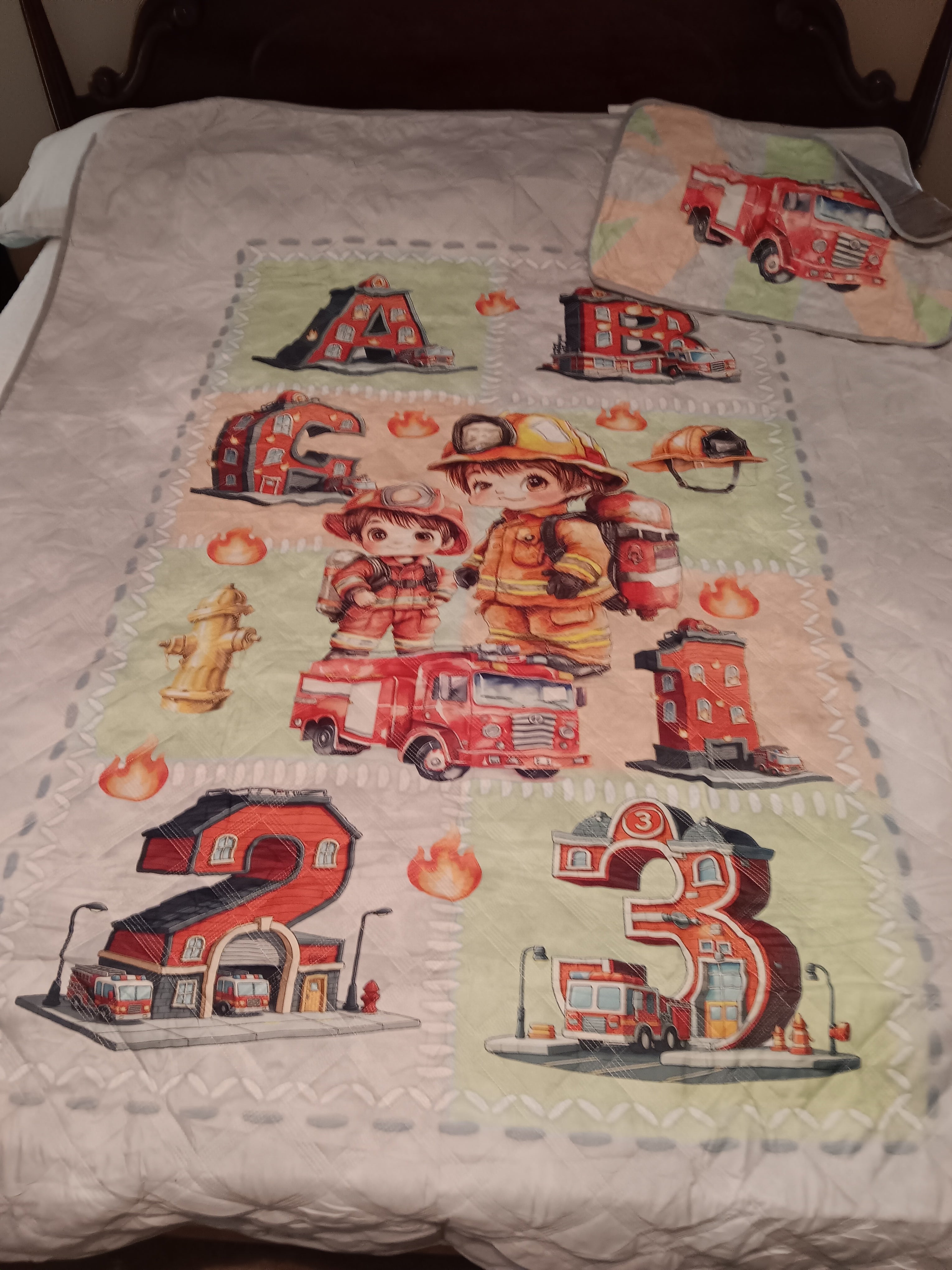 Fireman/Firehouse -Twin Size 2 Piece Quilt Set