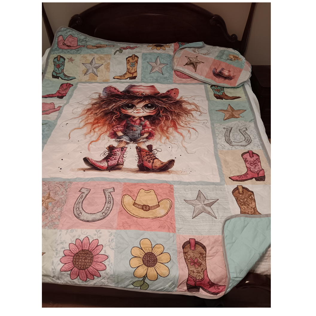 Quirky Cowgirl Quilt- Twin Size 2 piece set