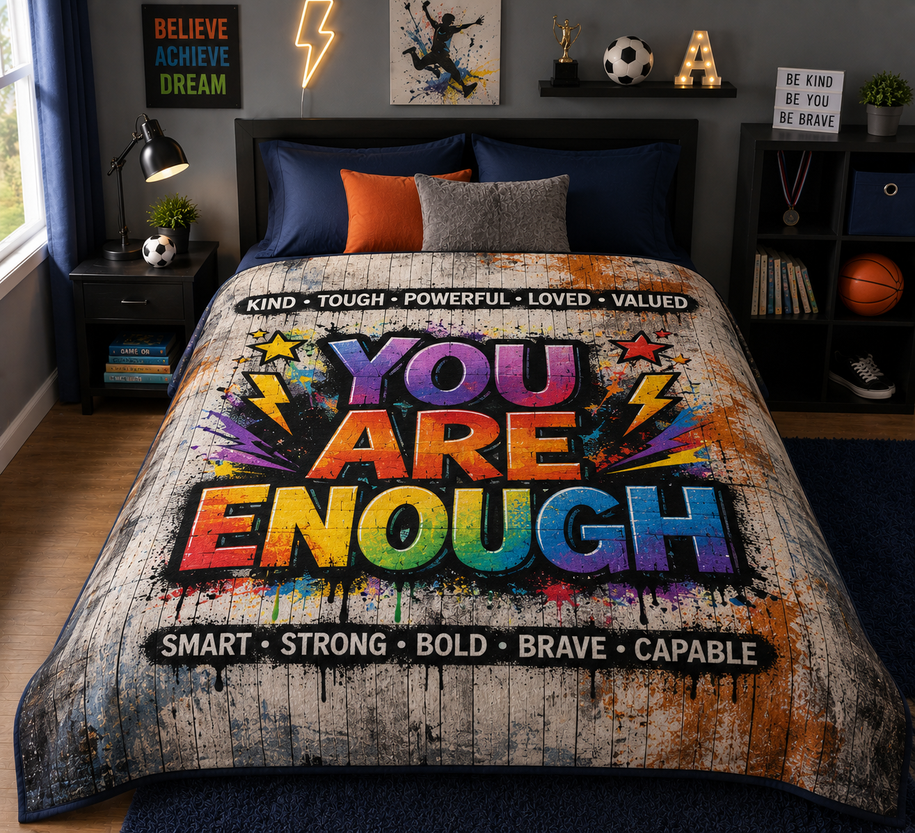 You Are Enough blanket - Minky Flannel Fleece 78 x 90 inches
