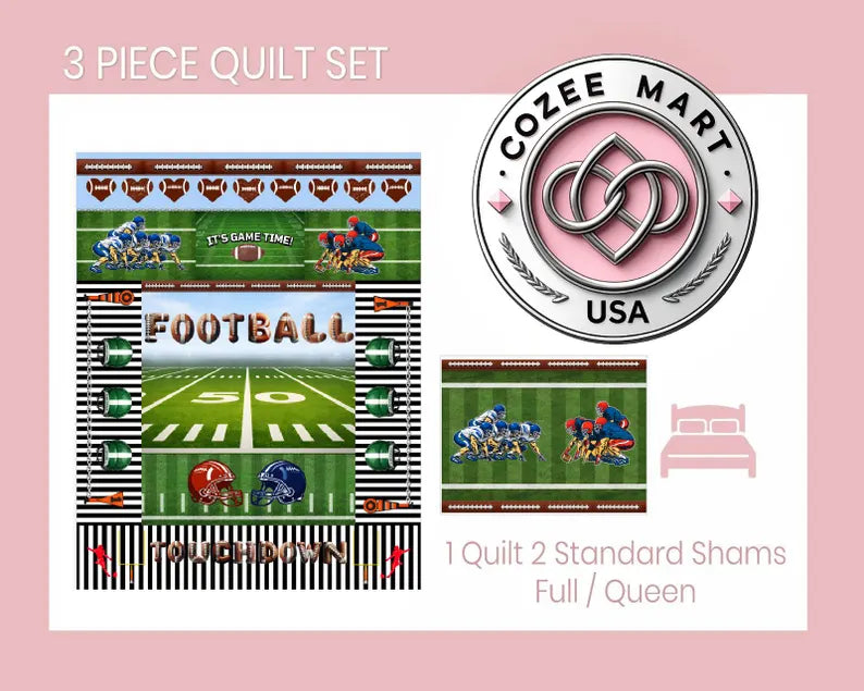 American Football Quilt-Full Size 3 piece Set