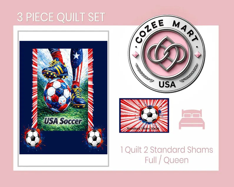 Soccer USA Quilt -Full Size 3 piece set