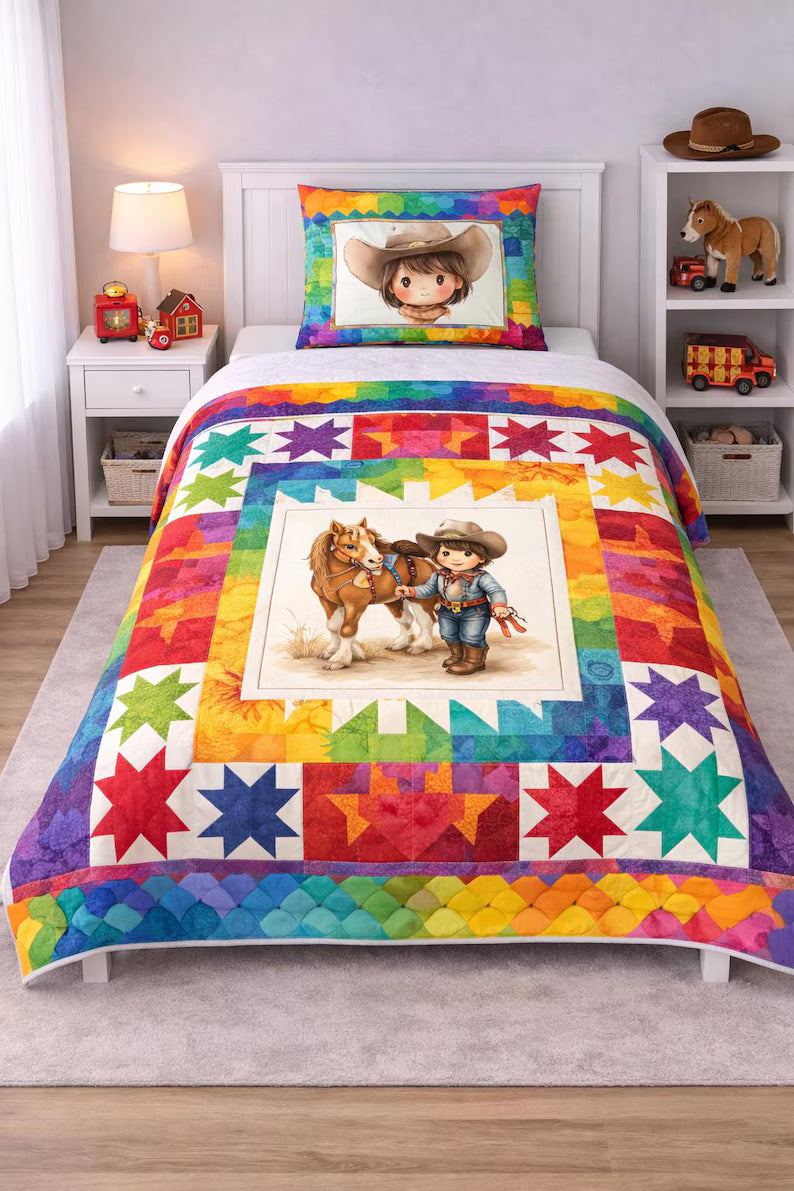 Cowboy Quilt- Twin Size 2 piece set