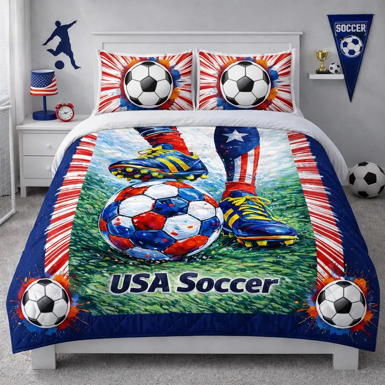 Soccer USA Quilt -Full Size 3 piece set