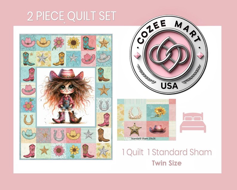 Quirky Cowgirl Quilt- Twin Size 2 piece set