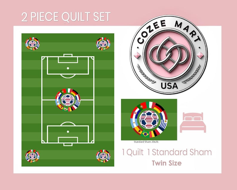 Soccer Quilt -Twin Size 2 Piece Set