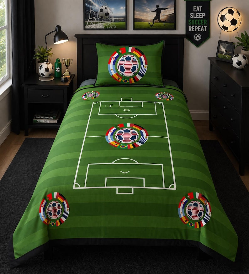 Soccer Quilt -Twin Size 2 Piece Set