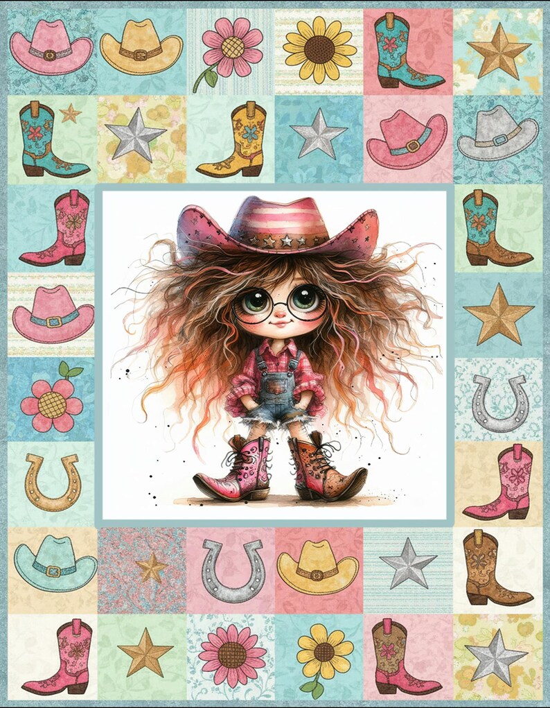 Quirky Cowgirl Quilt- Twin Size 2 piece set