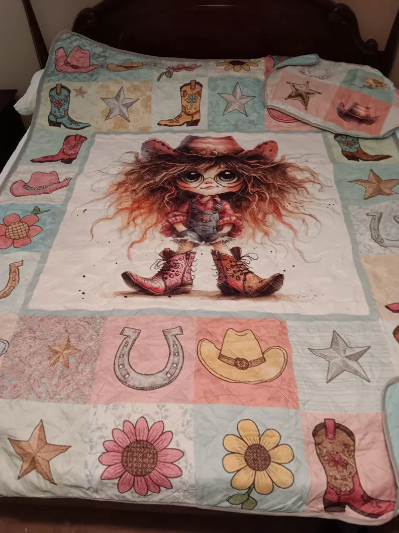 Quirky Cowgirl Quilt- Twin Size 2 piece set