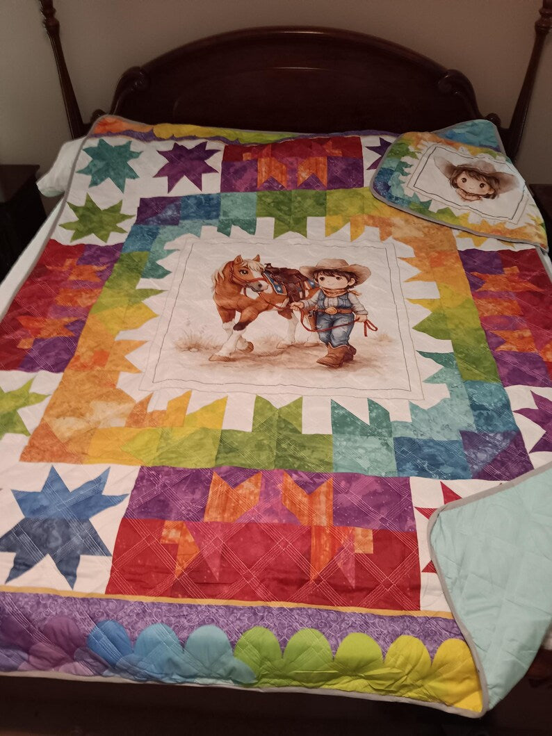 Cowboy Quilt- Twin Size 2 piece set