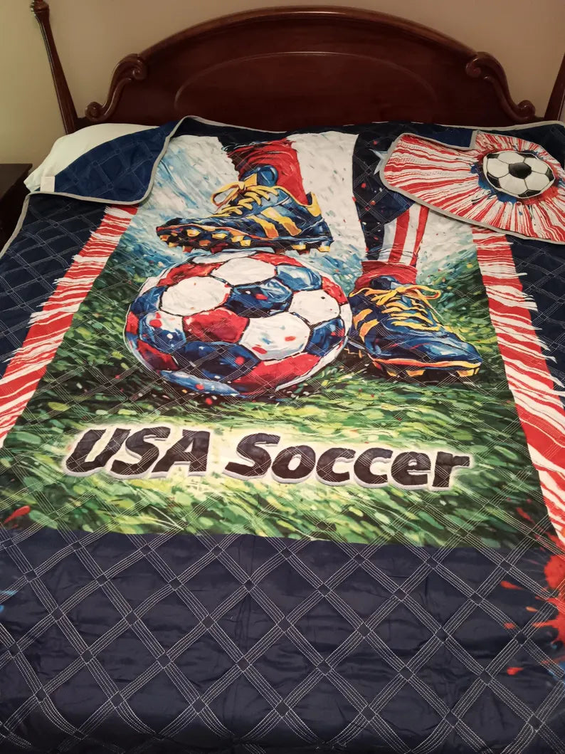 Soccer USA Quilt -Full Size 3 piece set