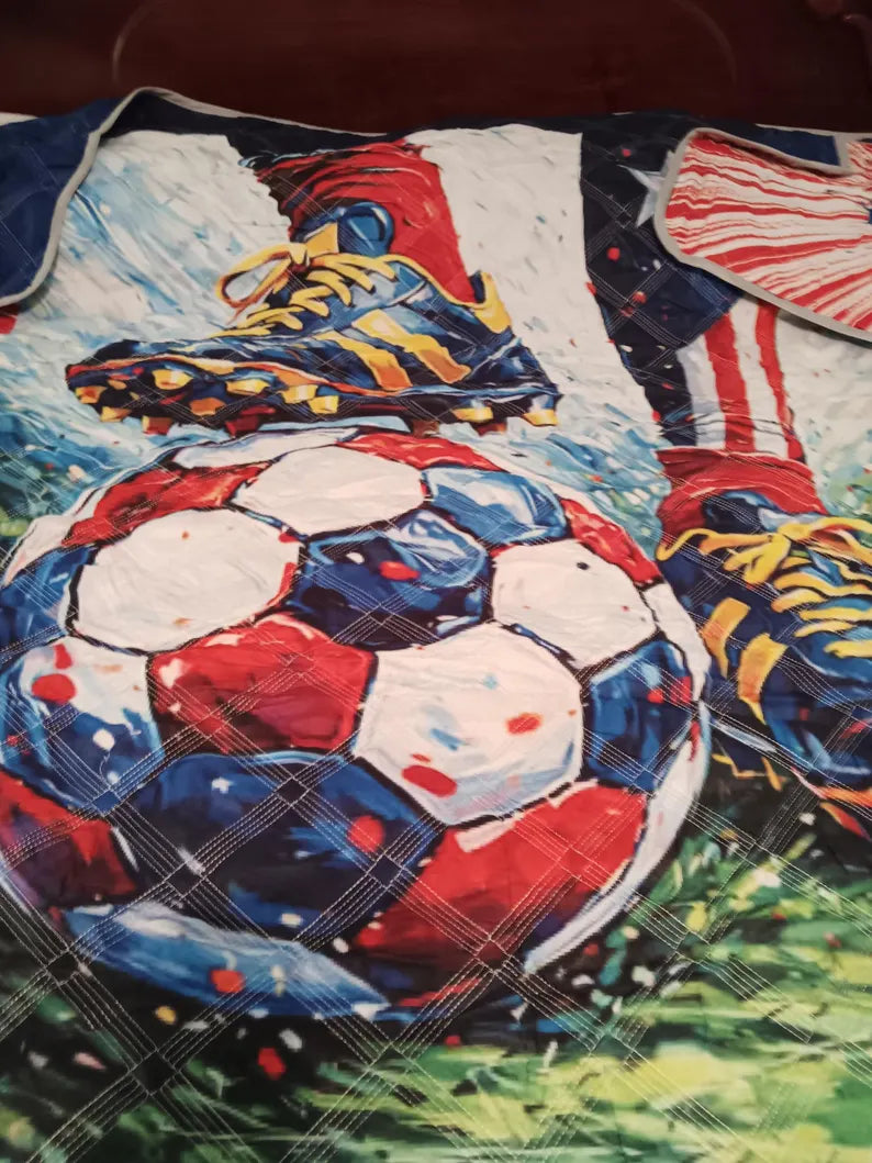 Soccer USA Quilt -Full Size 3 piece set