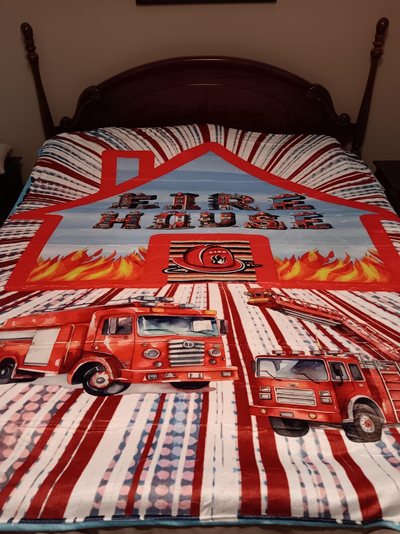 Fireman/Firehouse blanket - Minky Flannel Fleece 78 x 90 inches
