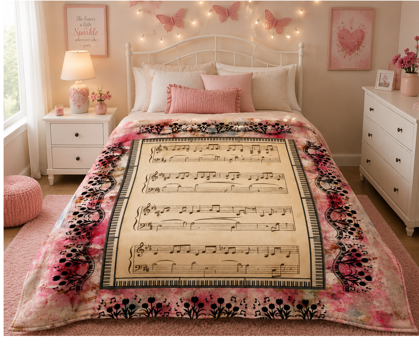 Music Blanket- Minky Flannel Fleece 78 x 90 inches