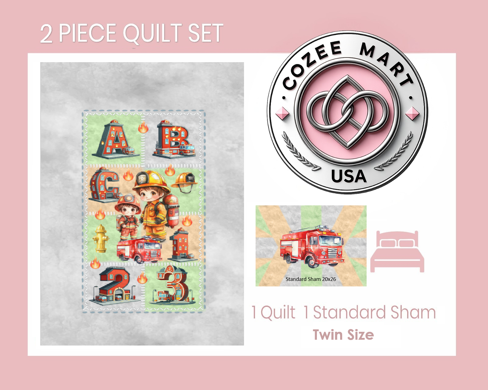 Fireman/Firehouse -Twin Size 2 Piece Quilt Set