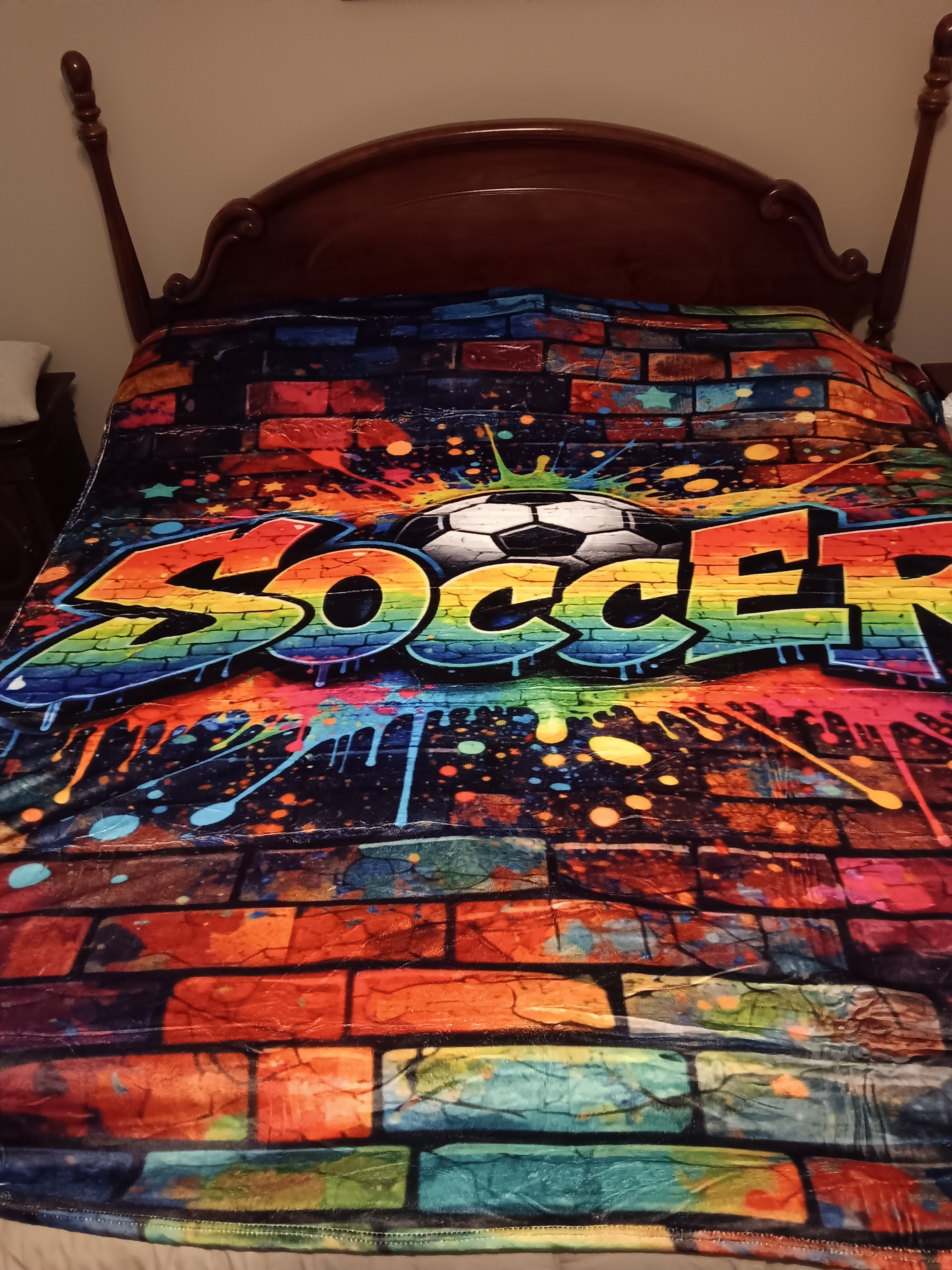 Soccer Graffiti blanket - Minky Flannel Fleece 78 x 90 inches