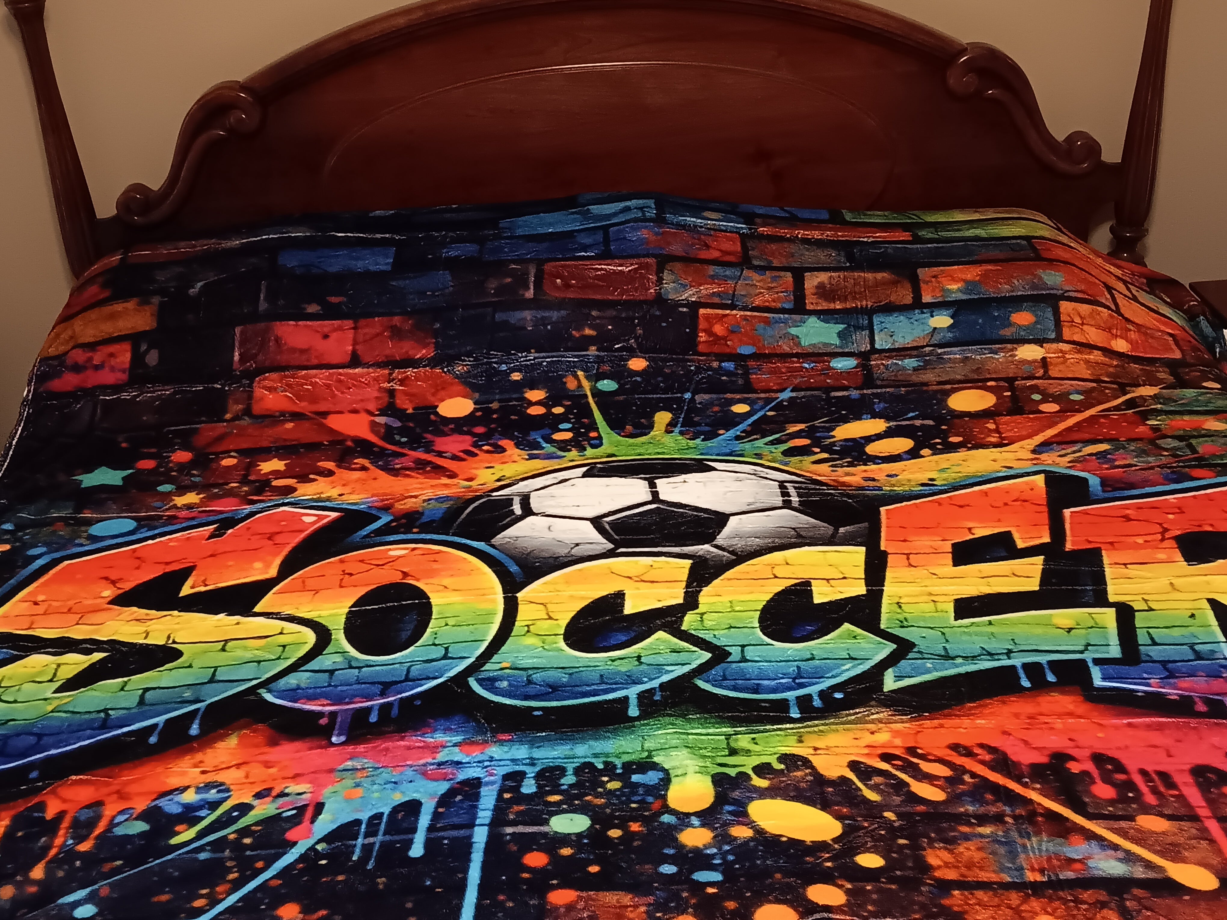 Soccer Graffiti blanket - Minky Flannel Fleece 78 x 90 inches