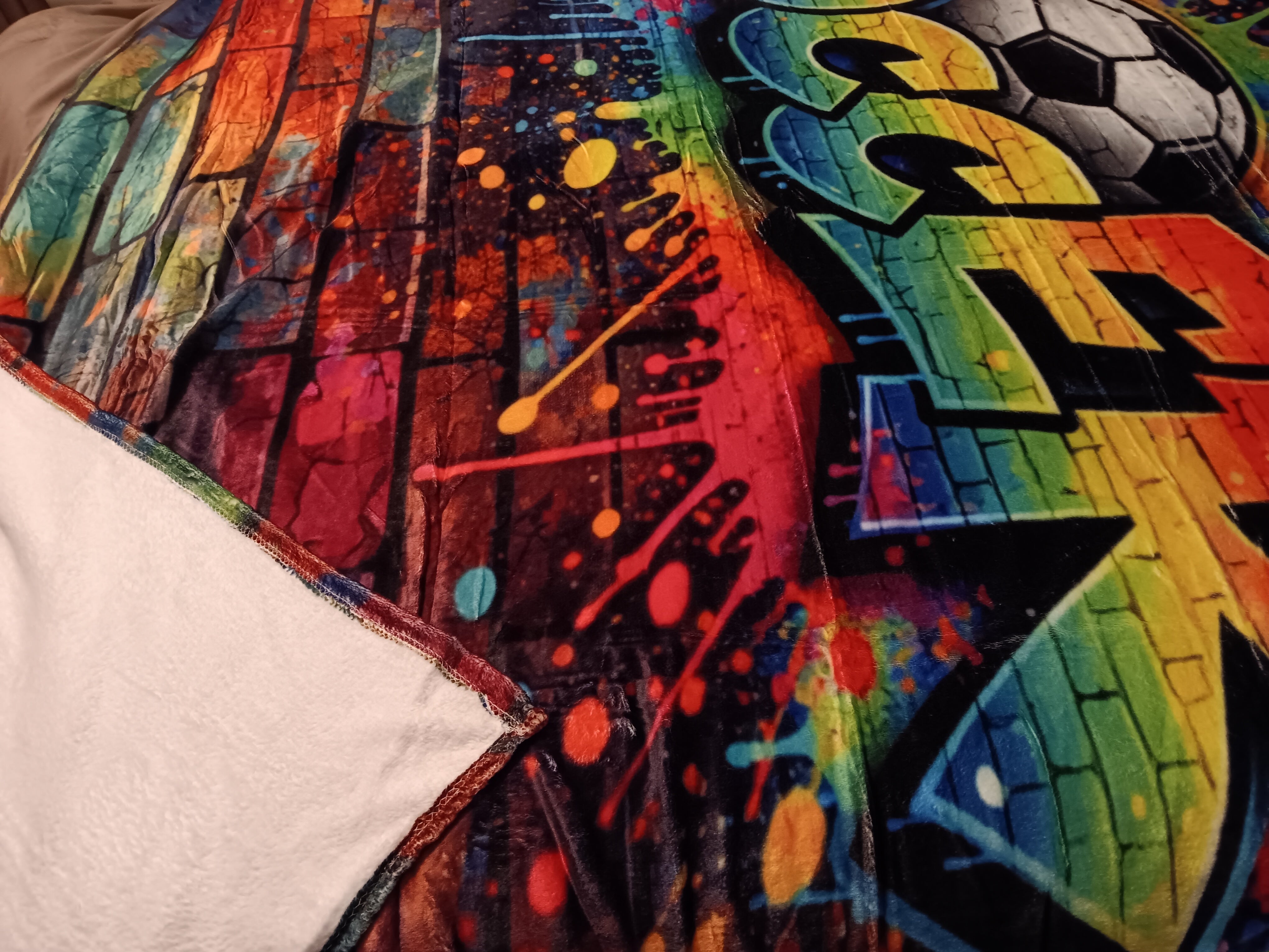 Soccer Graffiti blanket - Minky Flannel Fleece 78 x 90 inches